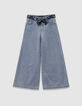 Wijde blauwe jeans met afneembare riem met print meisjes-1