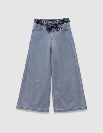 Wijde blauwe jeans met afneembare riem met print meisjes - IKKS