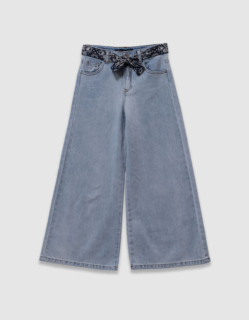 Wijde blauwe jeans met afneembare riem met print meisjes - IKKS