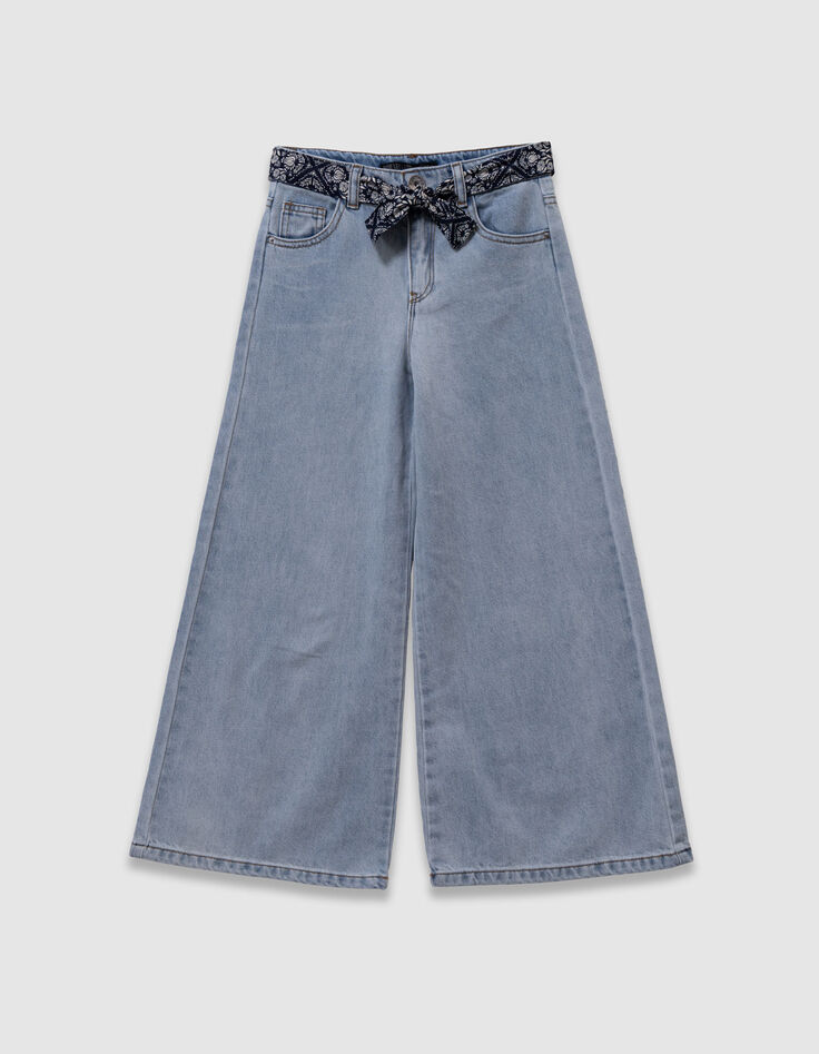 Wijde blauwe jeans met afneembare riem met print meisjes-1