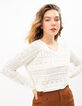 I.Code off-white eyelet embroidery knit sweater-1