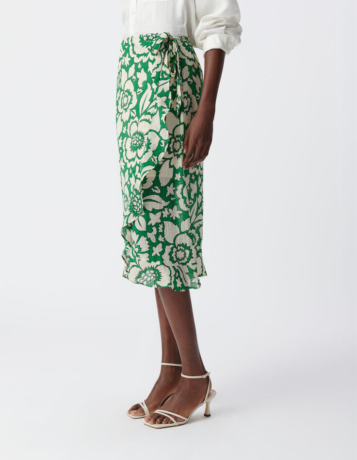 Jupe midi verte imprim&eacute; maxi tropical Femme-3