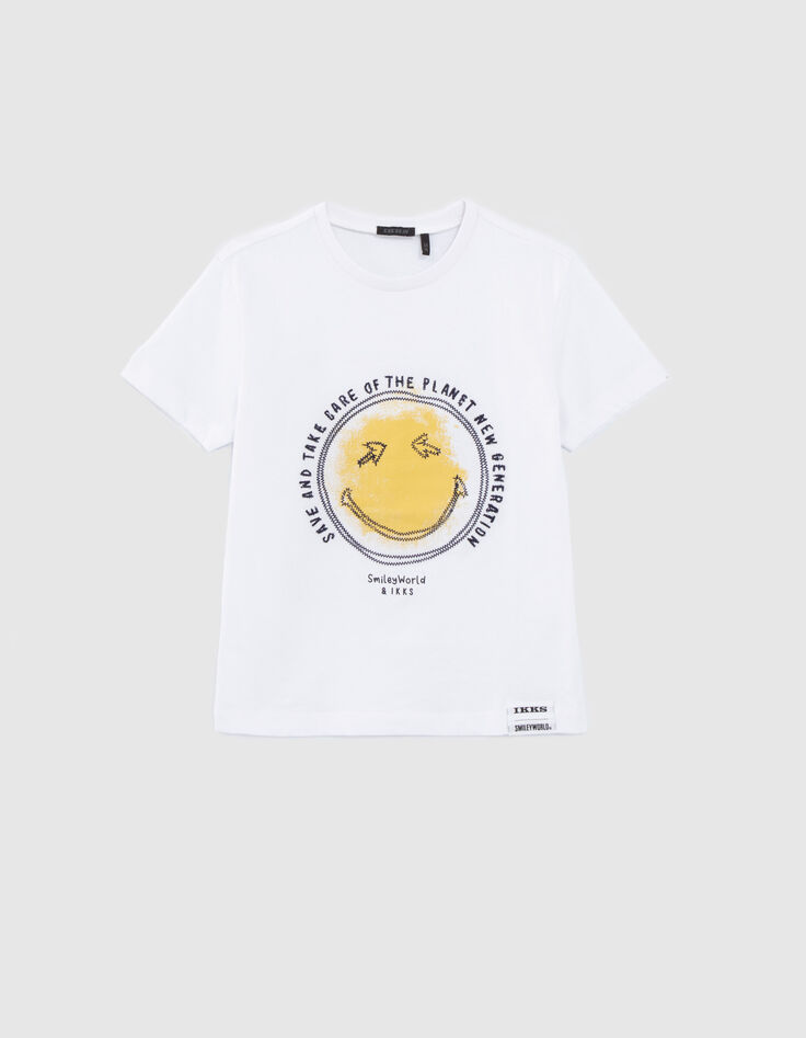 Wit T-shirt biokatoen print en borduursel SMILEYWORLD jongens-4