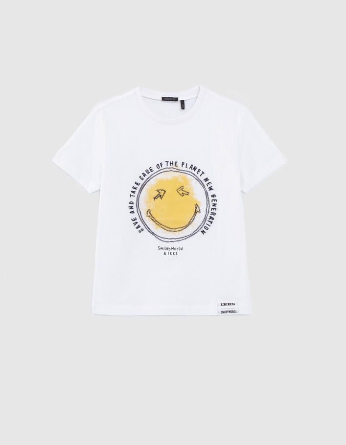 Wit T-shirt biokatoen print en borduursel SMILEYWORLD jongens - IKKS