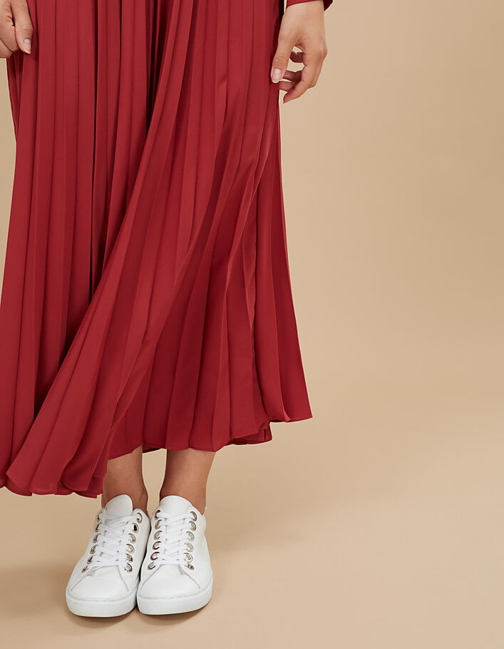 I.Code garnet red pleated long skirt with belt - I.CODE
