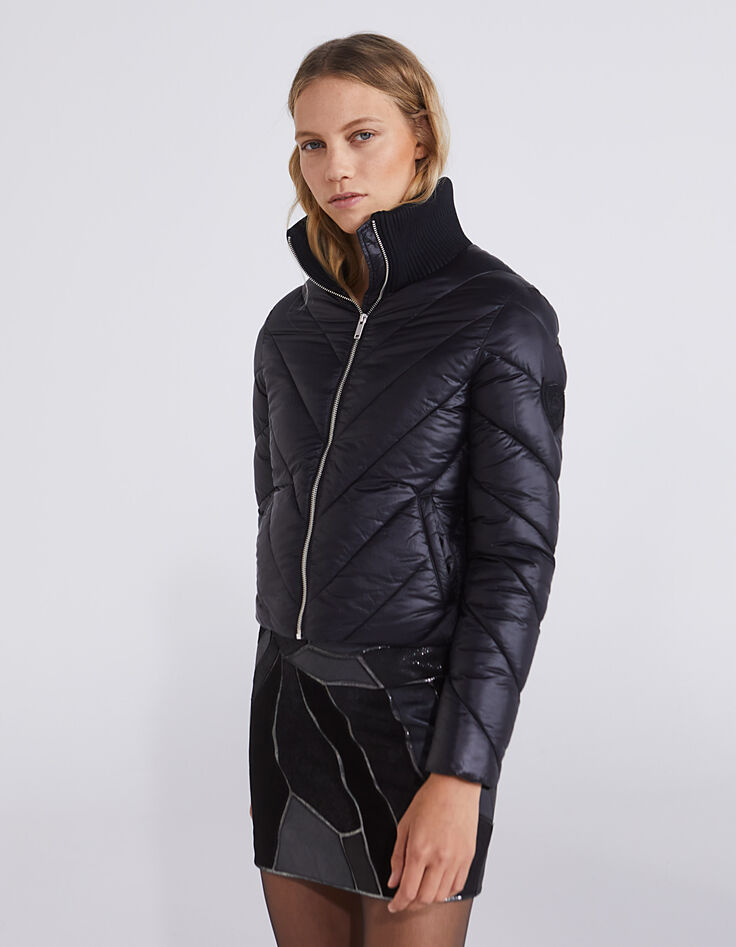Women&rsquo;s black high-collar short light padded jacket-2