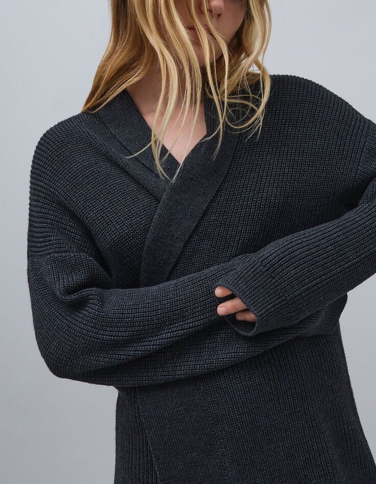 Intarsia gebreid antraciet vest voor dames-6 Intarsia gebreid antraciet vest voor dames-6