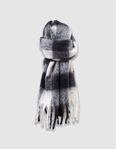 Girls&rsquo; black fringed scarf with white XL checks - IKKS