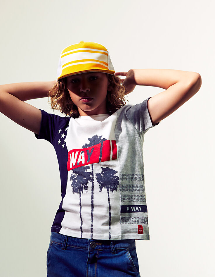 Cremeweißes Jungen-T-Shirt WAY auf Palmen -1 Cremeweißes Jungen-T-Shirt WAY auf Palmen -1