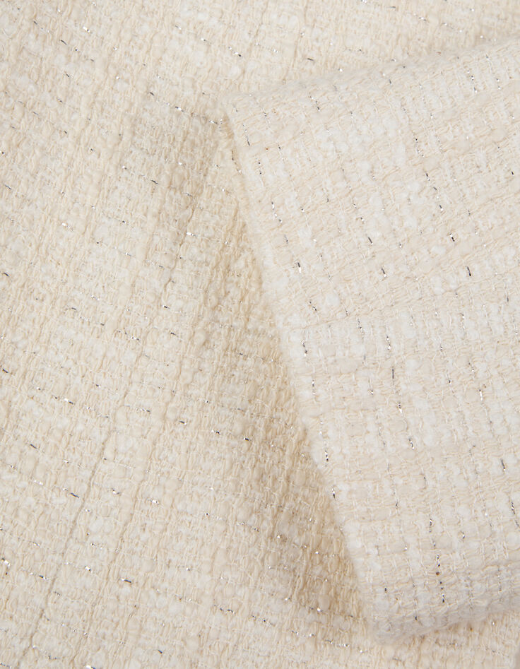 Witte bolero jas in tweed 7/8 mouwen dames-4