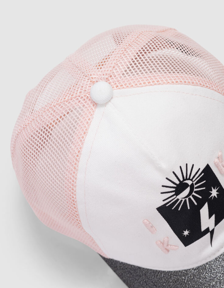 Pet in roze en wit met zilver klep meisjes-4