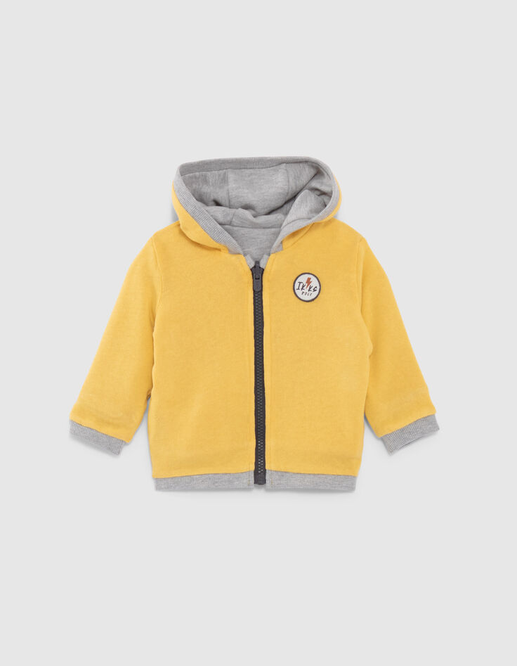Cardigan réversible gris et jaune bébé garçon-1