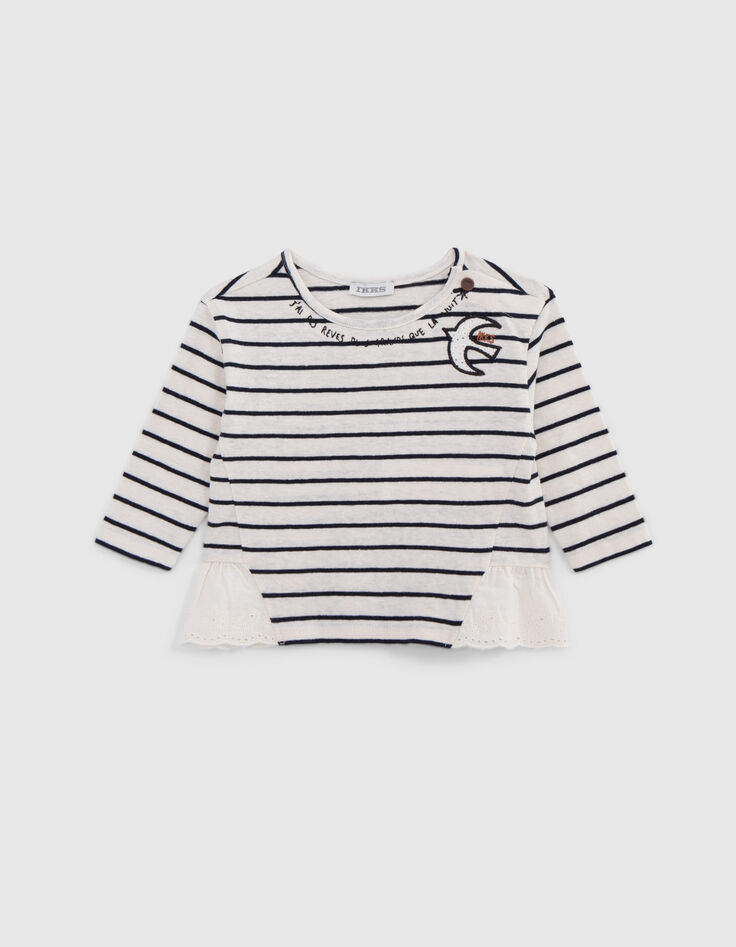 T-shirt marinière broderie oiseau bébé fille-1
