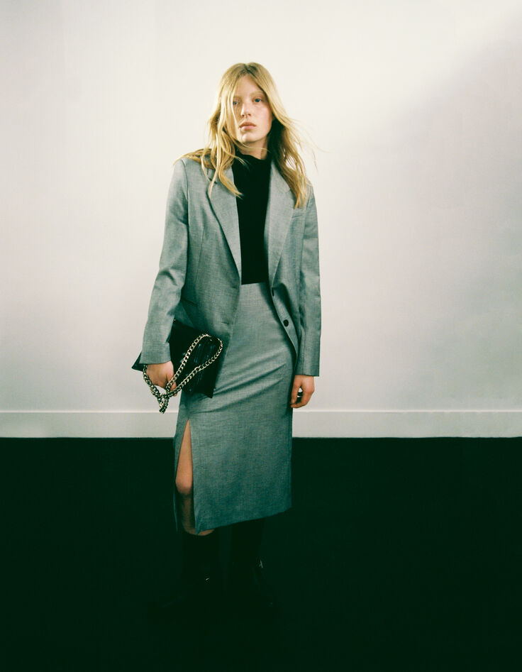 Jupe crayon grise faux-uni Femme-8