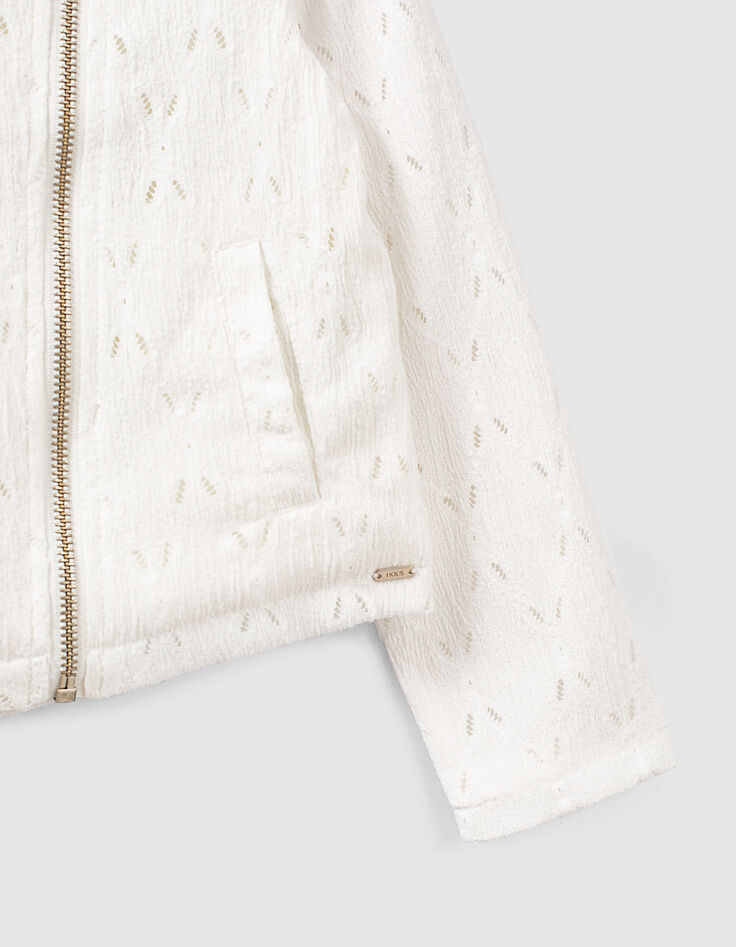 Cardigan blanc cassé en dentelle esprit motard fille-4 Cardigan blanc cassé en dentelle esprit motard fille-4