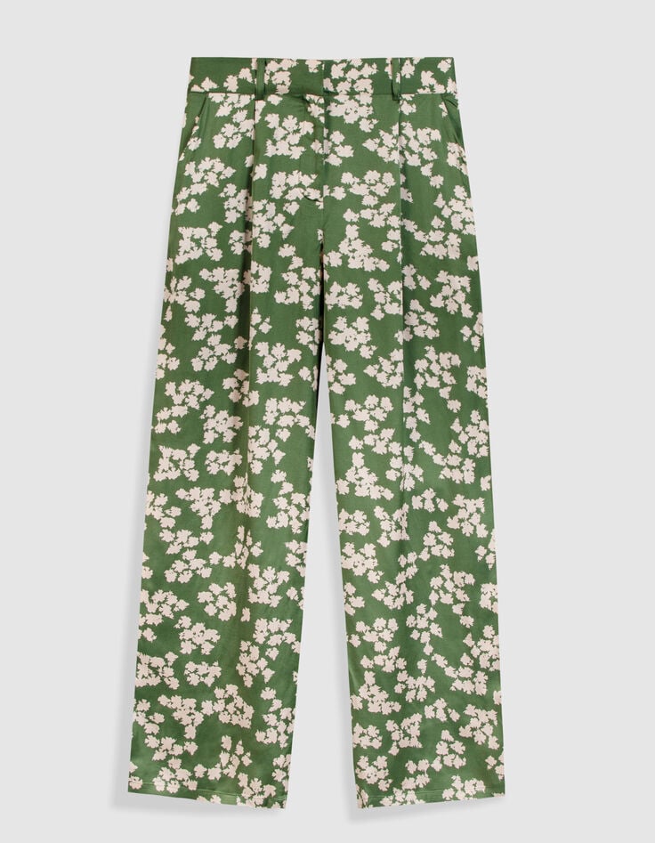 Pantalon large vert imprim&eacute; feuilles Femme-6