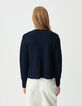 Marineblaue Damen-Kurzstrickjacke 100 % Rippwolle-3