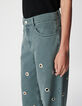 Edie Damesjeans met hoge taille en blauwe wijde pijpen met eyelet-dessin-5