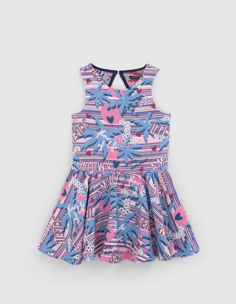 Girls' white dress with palm-tree leopard jacquard - IKKS