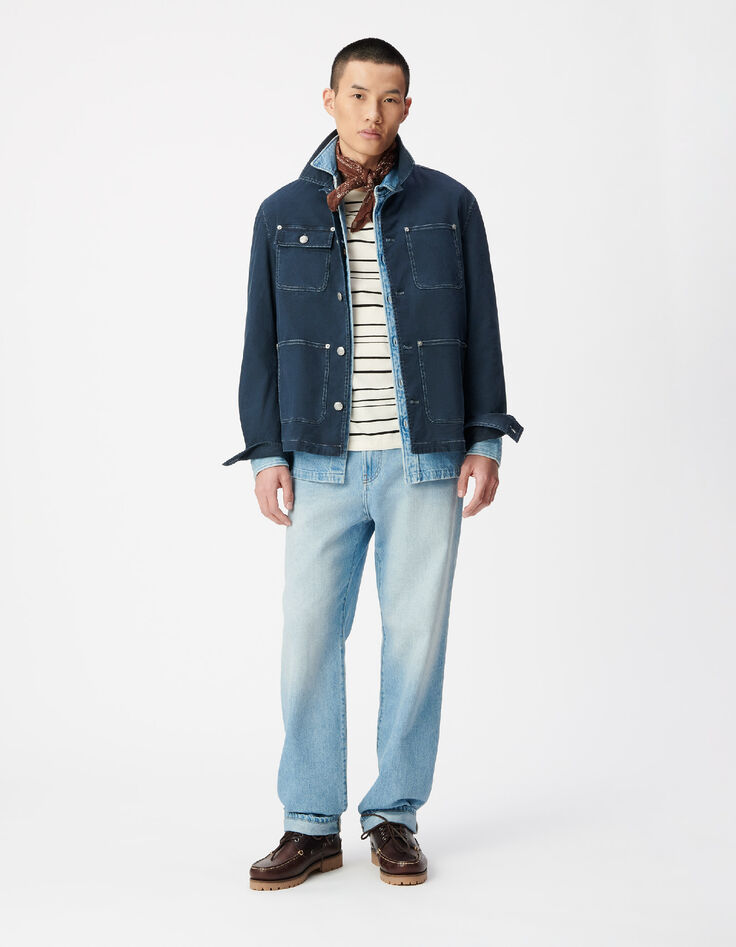 Veste saharienne bleu fonc&eacute; multipoches Homme-3