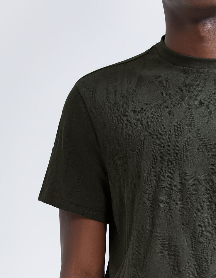 Kaki T-shirt jacquard camouflagemotief Heren-3