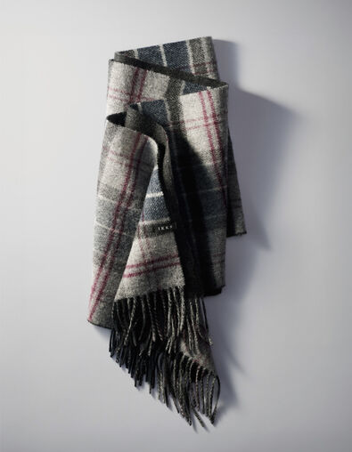 Grauer und schwarzer Herrenschal doppelseitiges Karomuster - IKKS