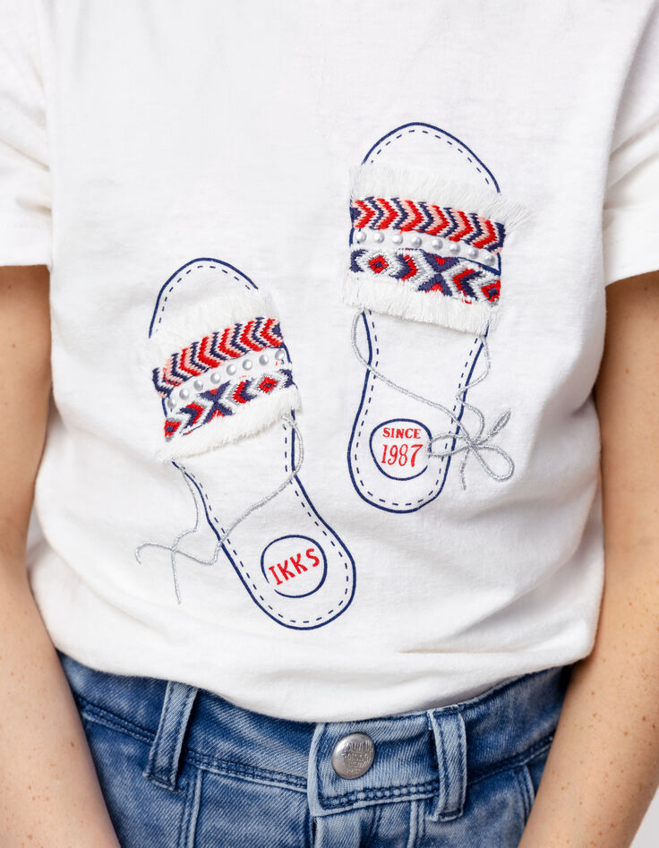 Weißes Mädchen-T-Shirt, Sandalen mit Stickerei-2