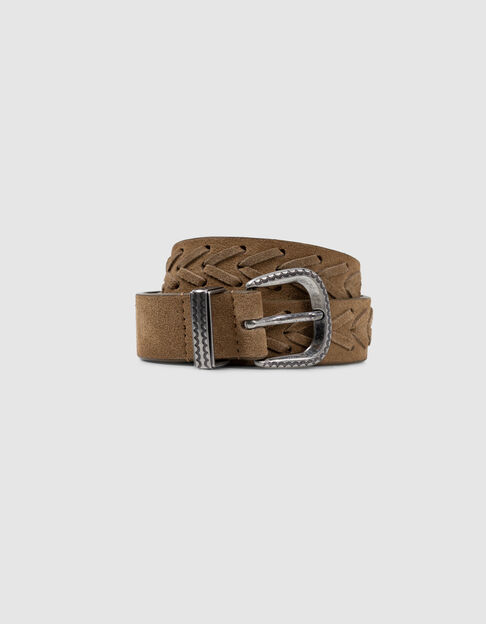 Women's beige velour leather lace-up belt - IKKS