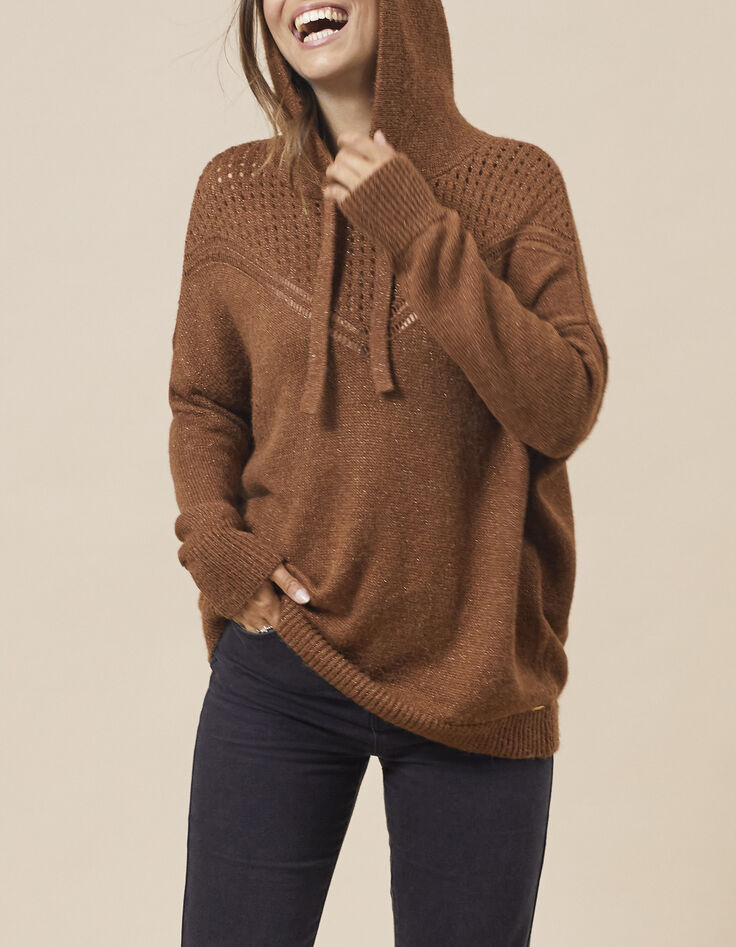 Pull caramel en tricot à capuche I.Code-1