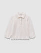 Ecru T-shirt geborduurde strik details kant meisjes-1