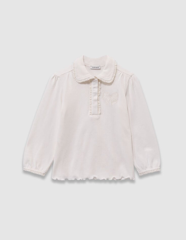 Camiseta crudo lazo bordado detalles encaje niña-1 Camiseta crudo lazo bordado detalles encaje niña-1
