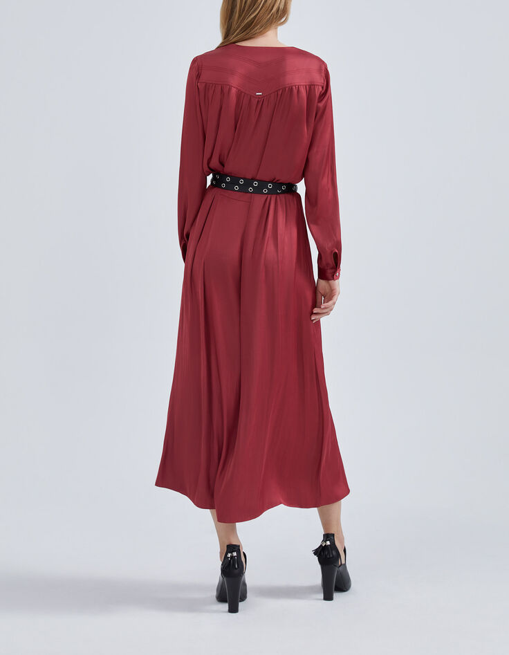 Langes, kamelienfarbenes Damenkleid aus Polyesterjaponais-3