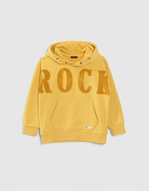 Boys’ yellow hoodie with flocked velvet XL slogan - IKKS