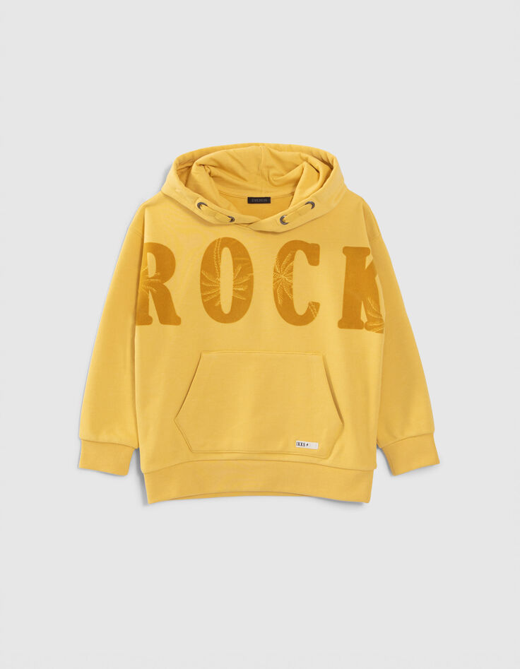 Boys’ yellow hoodie with flocked velvet XL slogan-1