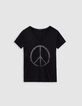 Women's black organic cotton peace and love studded tee-shirt-5