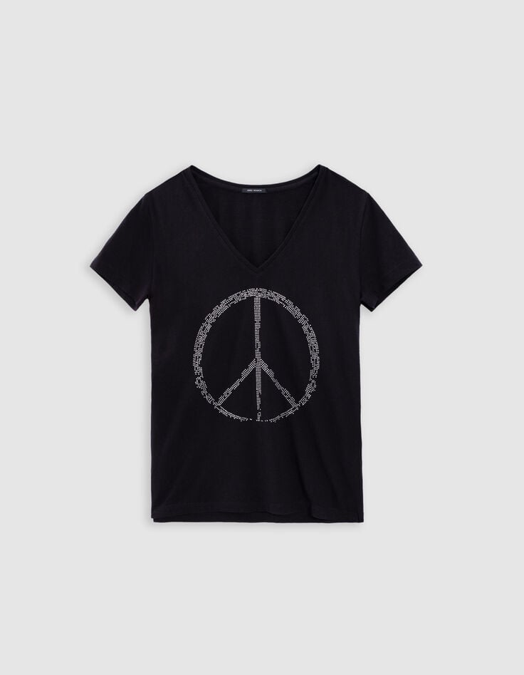 Women's black organic cotton peace and love studded tee-shirt-5 Women's black organic cotton peace and love studded tee-shirt-5