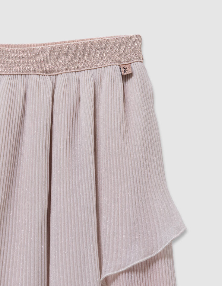 Falda larga plisada rosa con volante asim&eacute;trico para ni&ntilde;a-2