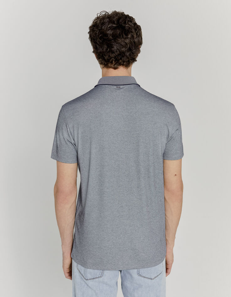 Polo marine chiné à col jacquard Homme-3 Polo marine chiné à col jacquard Homme-3