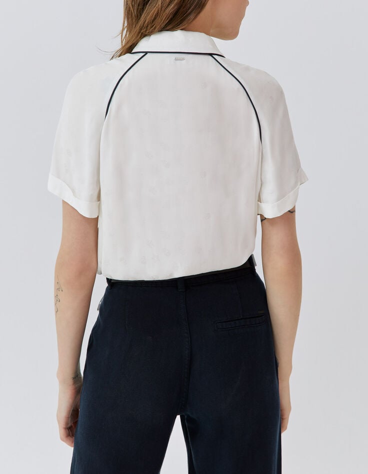 Women off-white shirt with jacquard rock motif-2 Women off-white shirt with jacquard rock motif-2