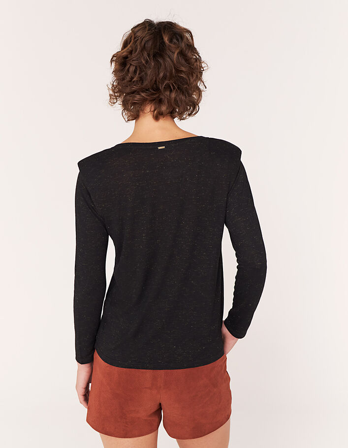 Schwarzes Damen-T-Shirt, lange Ärmel und Schulterklappen - IKKS