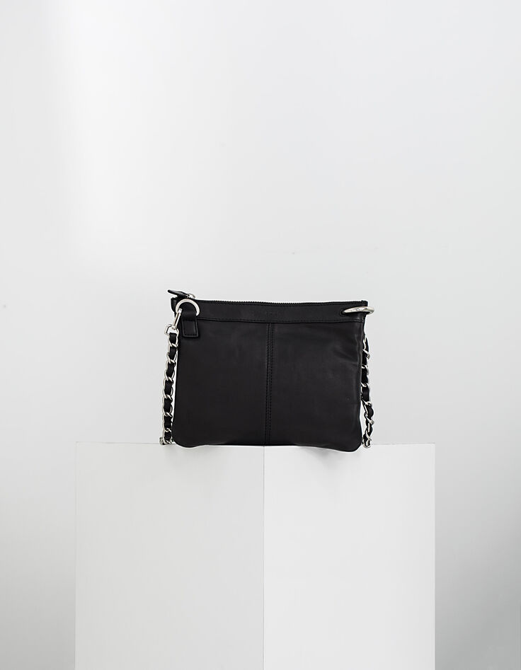 Women's black leather double clutch bag-3