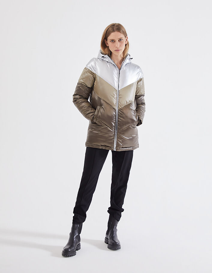 Women’s 3-colour quilted chevron mid-length padded jacket - IKKS