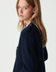 Marineblaue Damen-Kurzstrickjacke 100 % Rippwolle-4