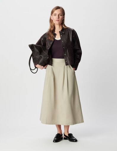 Jupe midi beige d&eacute;tails plis Femme - IKKS