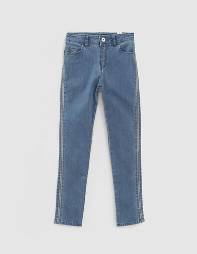 Girls’ vintage blue slim jeans with side bands - IKKS