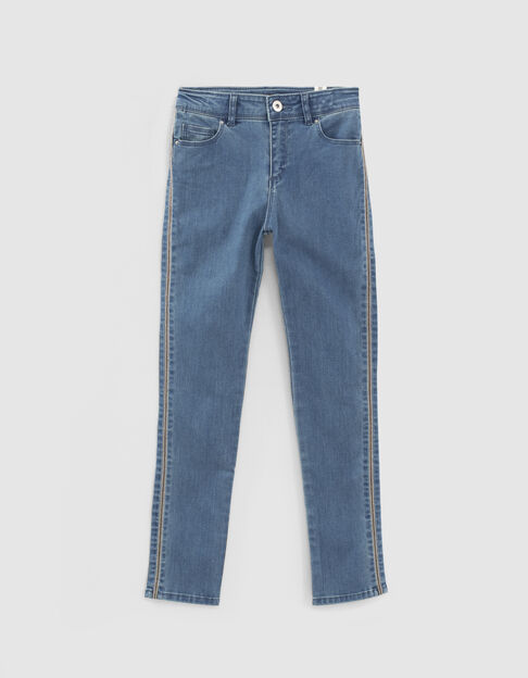 Girls’ vintage blue slim jeans with side bands - IKKS