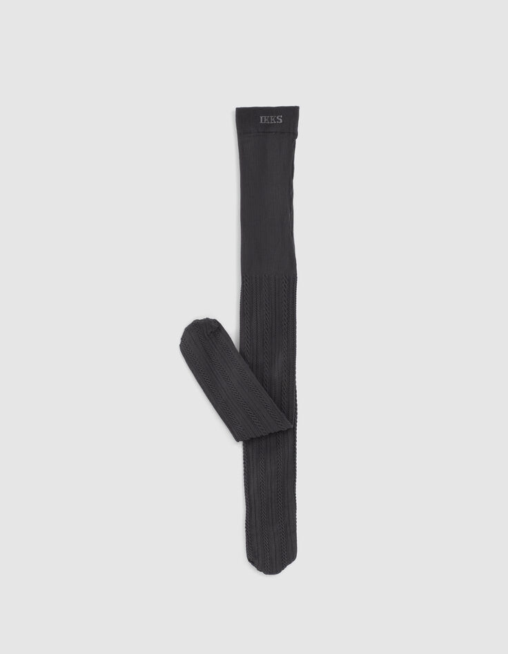 Anthrazitgraue Mädchenstrumpfhose mit Zierstrick-1