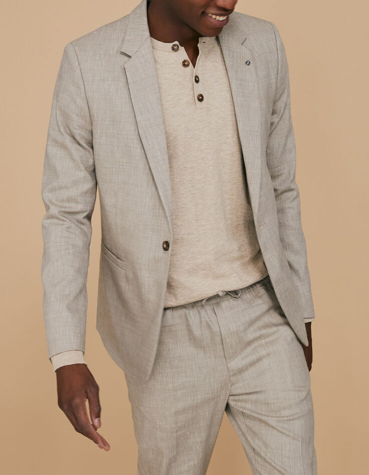 Men’s beige semi-plain suit jacket-1