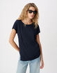 Tee-shirt marine fronces &eacute;paule et c&ocirc;t&eacute; Femme-2