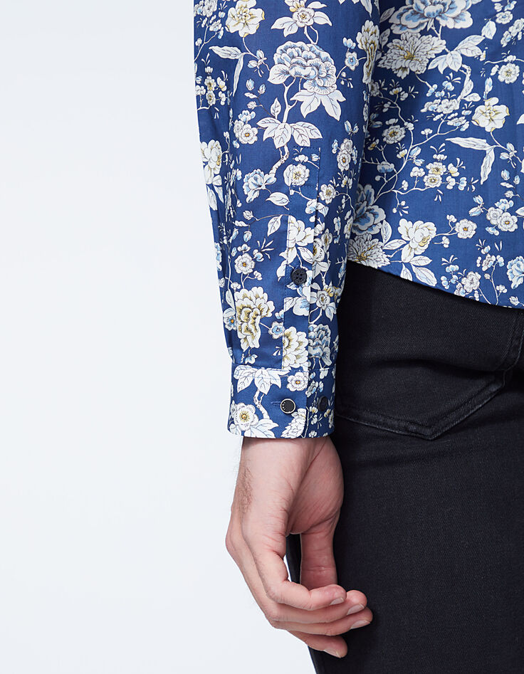 Indigoblaues Herren SLIM-Hemd mit Liberty®-Blumenprint-5